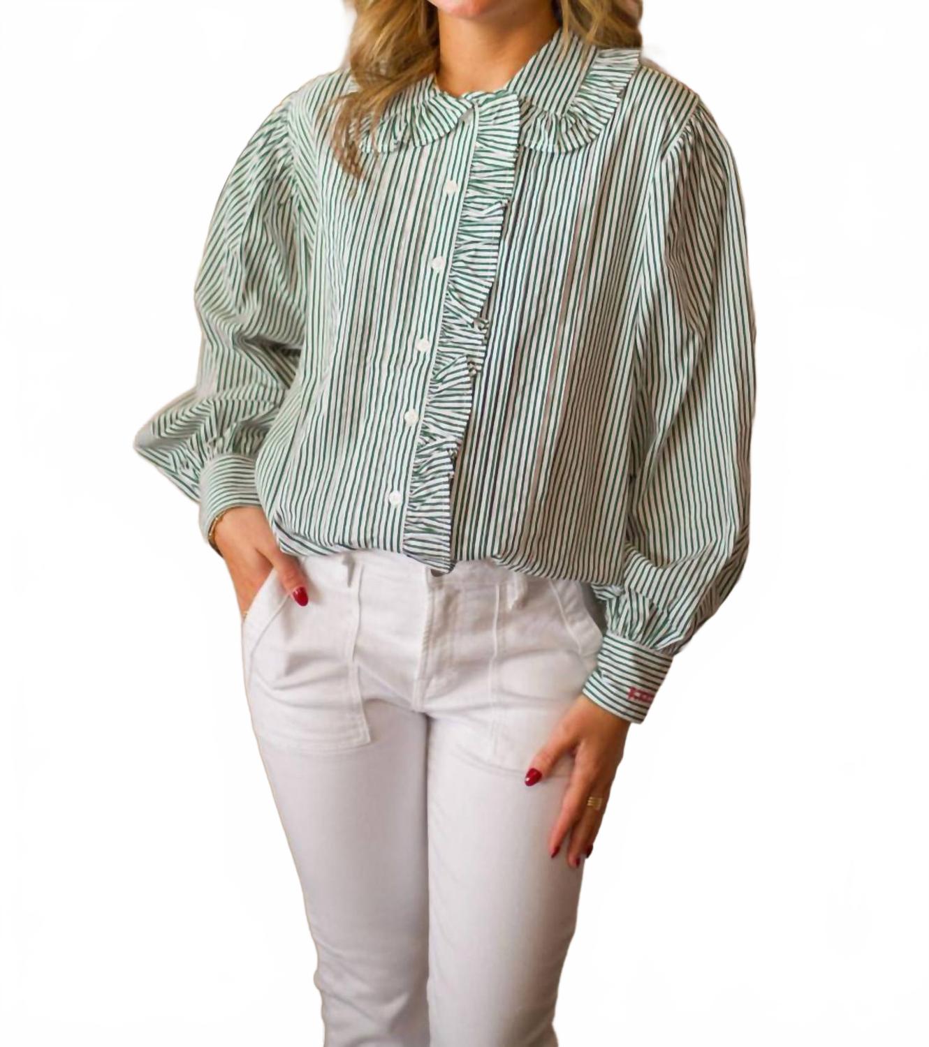 Зеленый топ с полосатыми плиссированными рюшами Karlie
Зеленый топ с полосатыми плиссированными рюшами Karlie