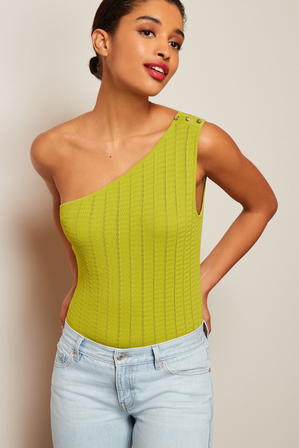 Трикотажный топ на одно плечо с пуговицами Next, зеленый
Трикотажный топ на одно плечо с пуговицами Next, зеленый