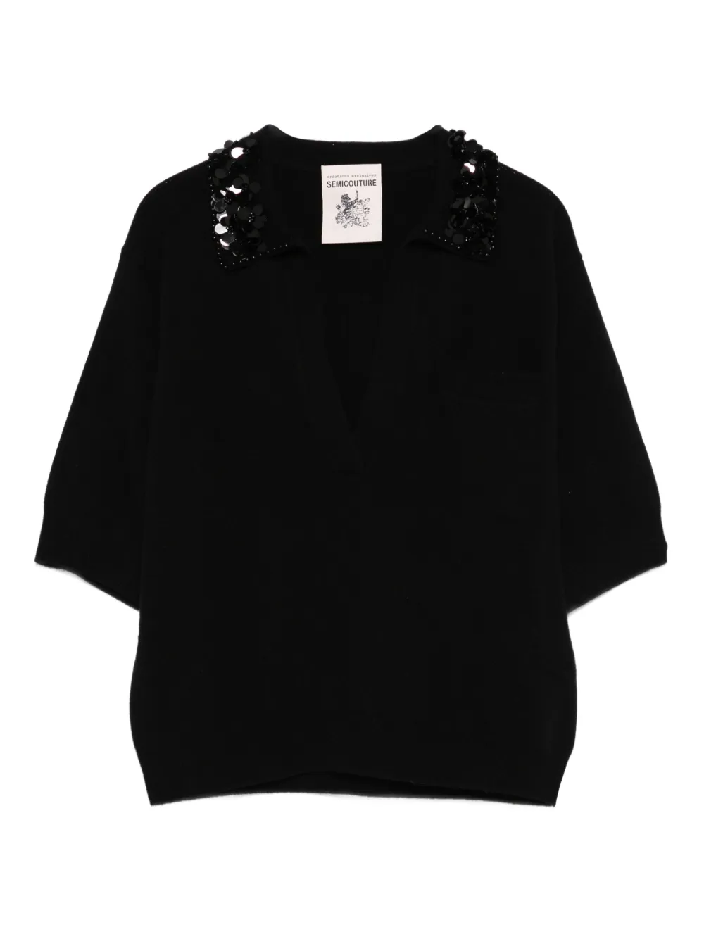 Шерстяной свитер с декорированным воротником Semicouture, черный
Шерстяной свитер с декорированным воротником Semicouture, черный