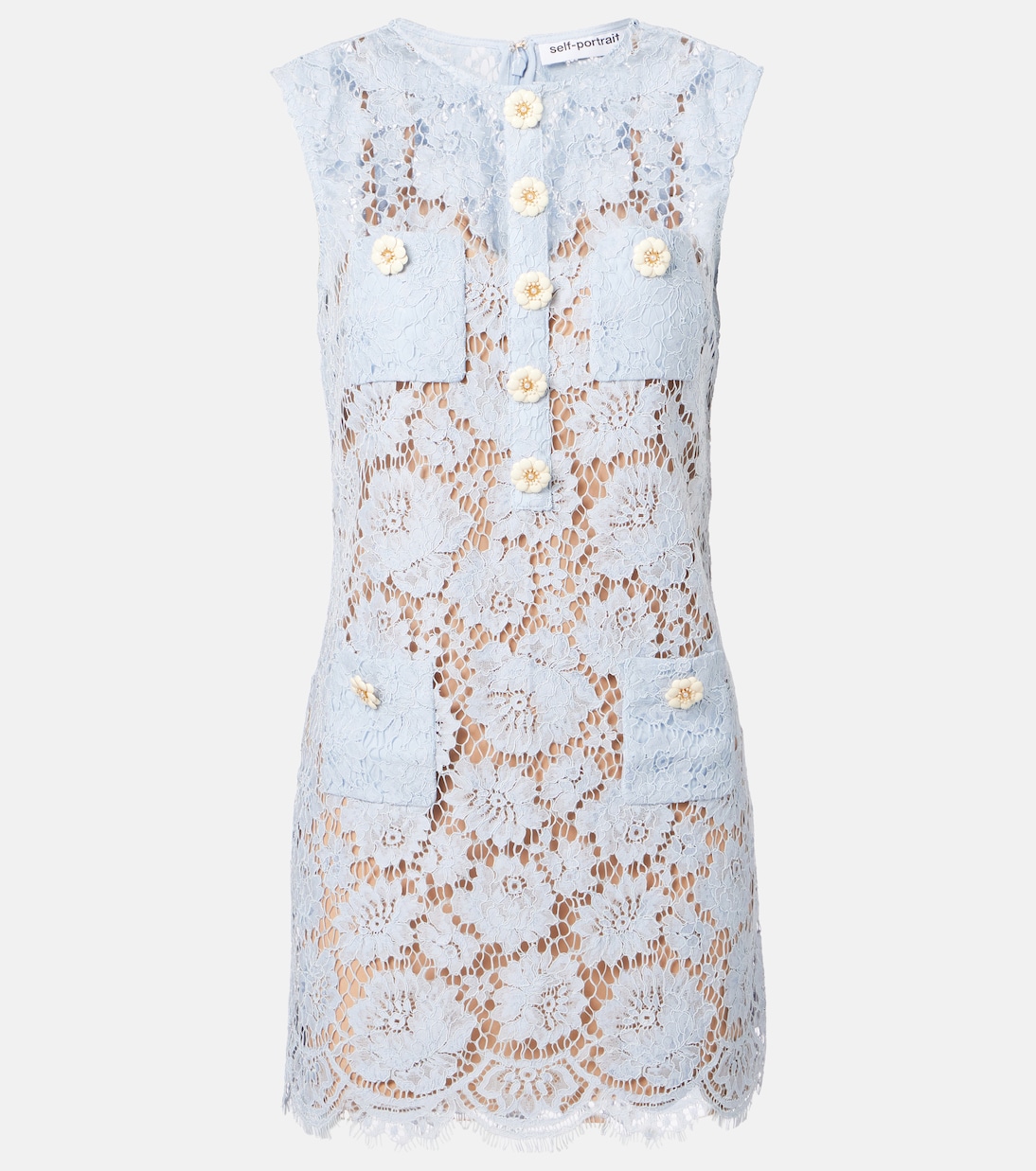 Мини-платье из цветочного кружева Self-Portrait, синий 
Мини-платье из цветочного кружева Self-Portrait, синий