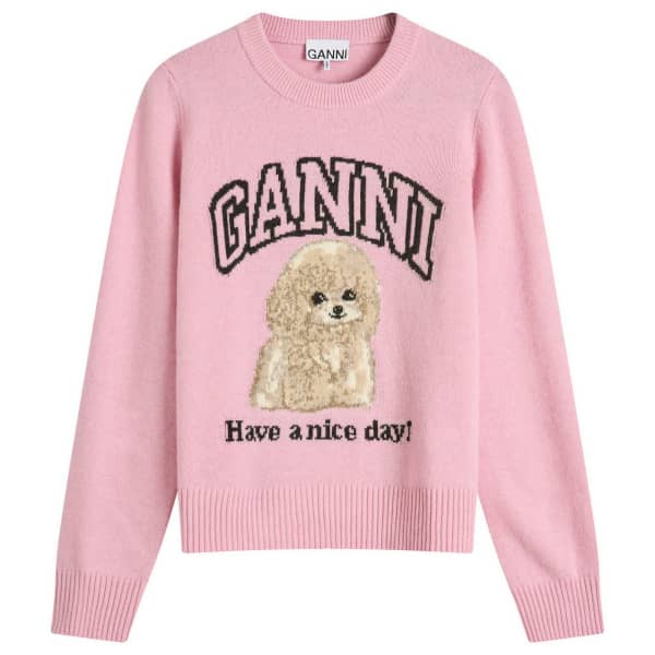 Графический свитер с рисунком из смеси шерсти и пуделя с круглым вырезом Ganni, розовый
Графический свитер с рисунком из смеси шерсти и пуделя с круглым вырезом Ganni, розовый