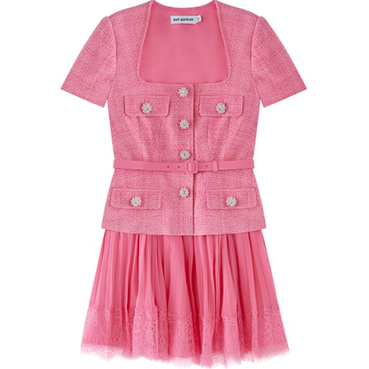 Self-Portrait Короткое платье с короткими рукавами Женское Розовое 
Self-Portrait Короткое платье с короткими рукавами Женское Розовое