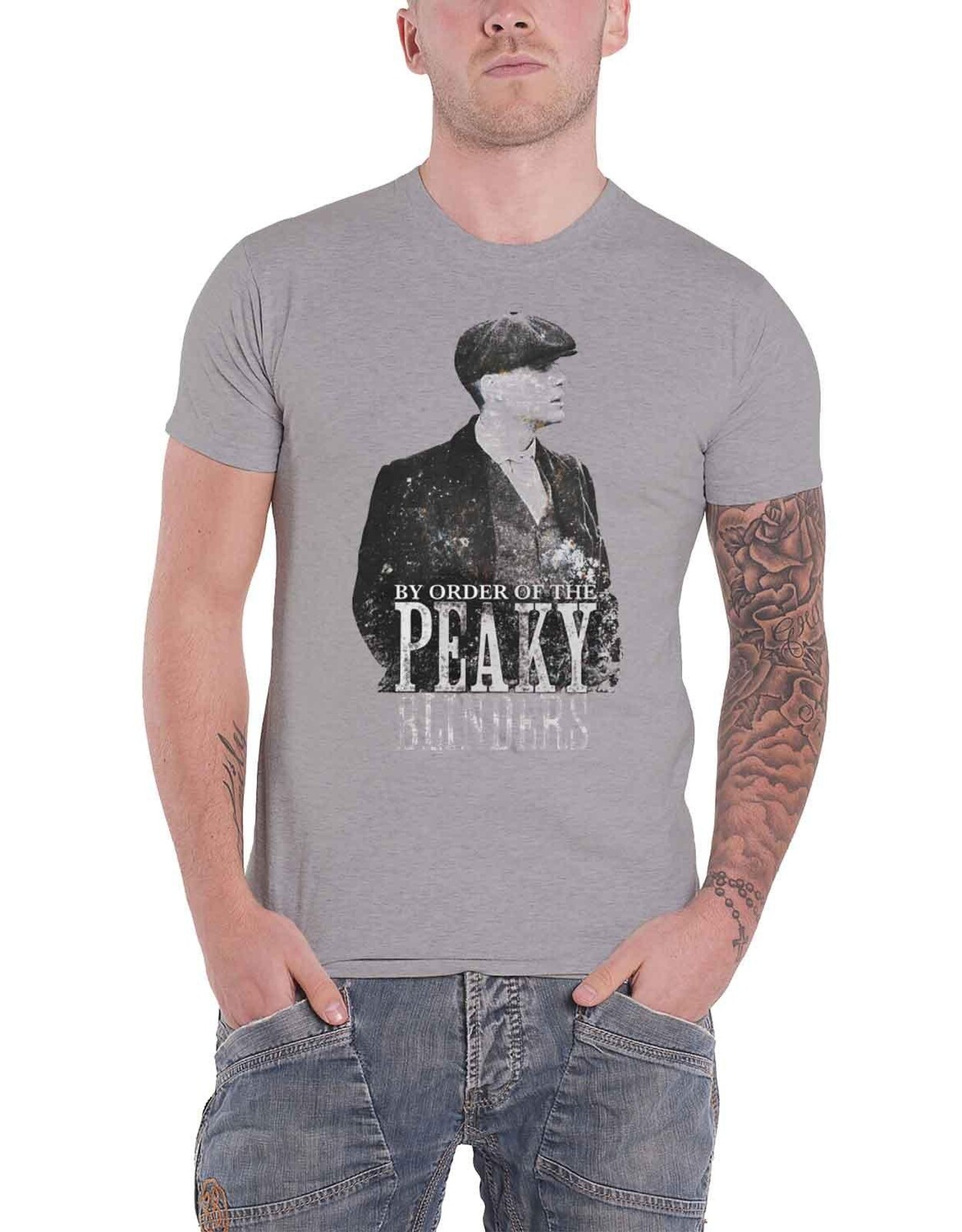 Винтажная футболка с портретом Peaky Blinders, серый 
Винтажная футболка с портретом Peaky Blinders, серый