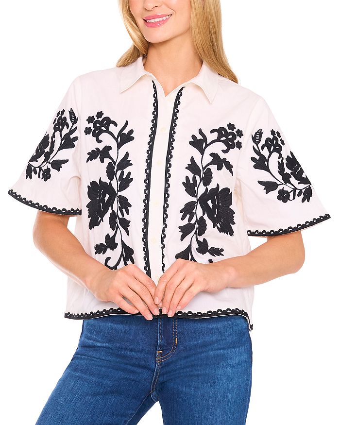 Короткий рукав, вышитая рубашка CeCe, белый
Короткий рукав, вышитая рубашка CeCe, белый