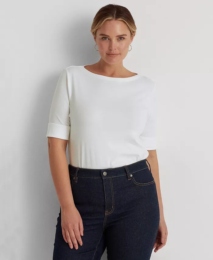 Топ размера «плюс» из хлопковой смеси с вырезом-лодочкой Lauren Ralph Lauren, белый
Топ размера «плюс» из хлопковой смеси с вырезом-лодочкой Lauren Ralph Lauren, белый