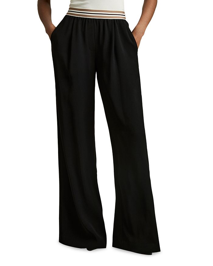 Брюки с широкими штанинами и полосатым поясом от Abs REISS, черный
Брюки с широкими штанинами и полосатым поясом от Abs REISS, черный