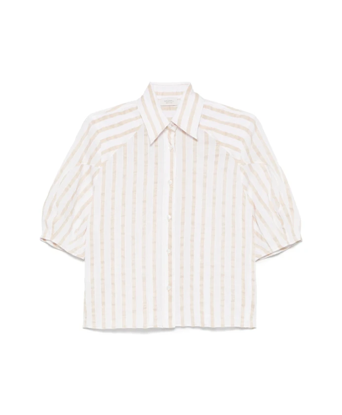 Бежевая рубашка в вертикальную полоску со складками Mazzarelli, белый
Бежевая рубашка в вертикальную полоску со складками Mazzarelli, белый