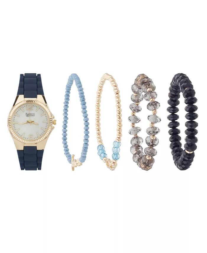 Женские аналоговые часы темно-синего цвета с силиконовым ремешком, 35 мм, со штабелируемыми браслетами, подарочный набор American Exchange
Женские аналоговые часы темно-синего цвета с силиконовым ремешком, 35 мм, со штабелируемыми браслетами, подарочный набор American Exchange