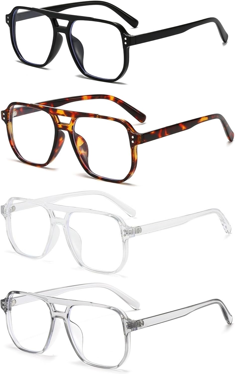 4 пары ретро-солнцезащитных очков-авиаторов квадратной формы для женщин и мужчин, модные очки-авиаторы большого размера в стиле 70-х, обеспечивающие защиту от синего света ISIUINN, Black+tortoise+transparent+grey
4 пары ретро-солнцезащитных очков-авиаторов квадратной формы для женщин и мужчин, модные очки-авиаторы большого размера в стиле 70-х, обеспечивающие защиту от синего света ISIUINN, Black+tortoise+transparent+grey