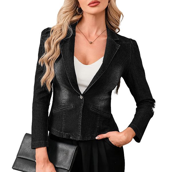 Женский джинсовый блейзер с v-образным вырезом, длинным рукавом и одной пуговицей Clearflower, Black
Женский джинсовый блейзер с v-образным вырезом, длинным рукавом и одной пуговицей Clearflower, Black