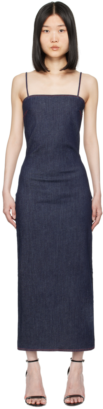 Синее джинсовое платье миди на тонких бретельках ALAÏA
Синее джинсовое платье миди на тонких бретельках ALAÏA
