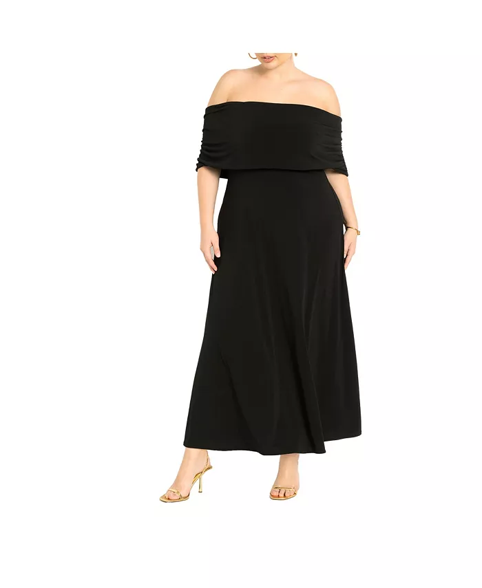 Платье макси с открытыми плечами Plus Size ELOQUII, черный 
Платье макси с открытыми плечами Plus Size ELOQUII, черный