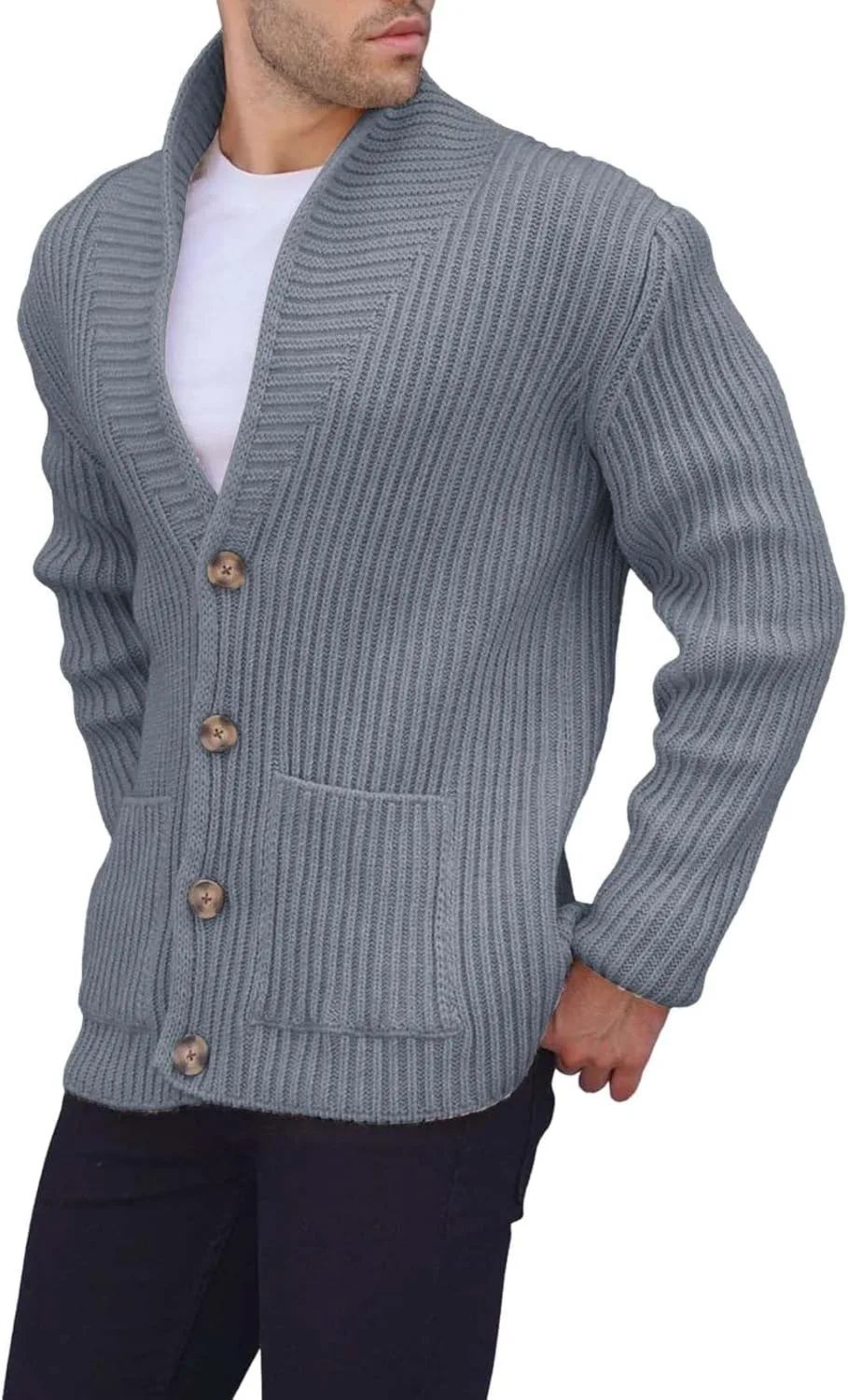 Мужской вязаный кардиган с пуговицами, Slim Fit, длинный рукав, с карманами
Мужской вязаный кардиган с пуговицами, Slim Fit, длинный рукав, с карманами