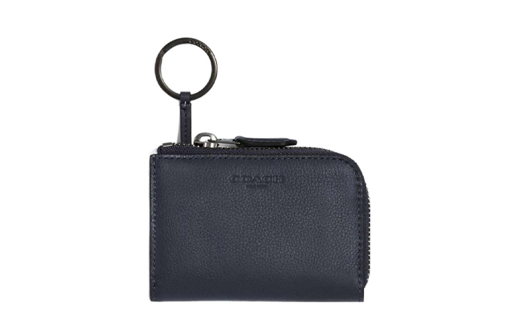 COACH Кожаный кошелек для ключей с монетницей миниатюрный мужской черный, Marine Blue 
COACH Кожаный кошелек для ключей с монетницей миниатюрный мужской черный, Marine Blue
