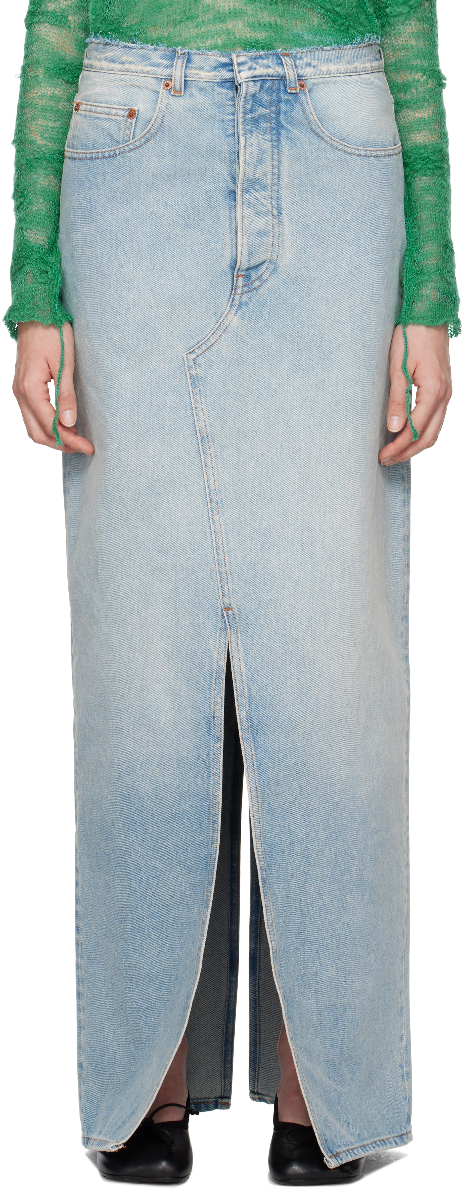 Длинная юбка из денима с синим разрезом MM6 Maison Margiela
Длинная юбка из денима с синим разрезом MM6 Maison Margiela