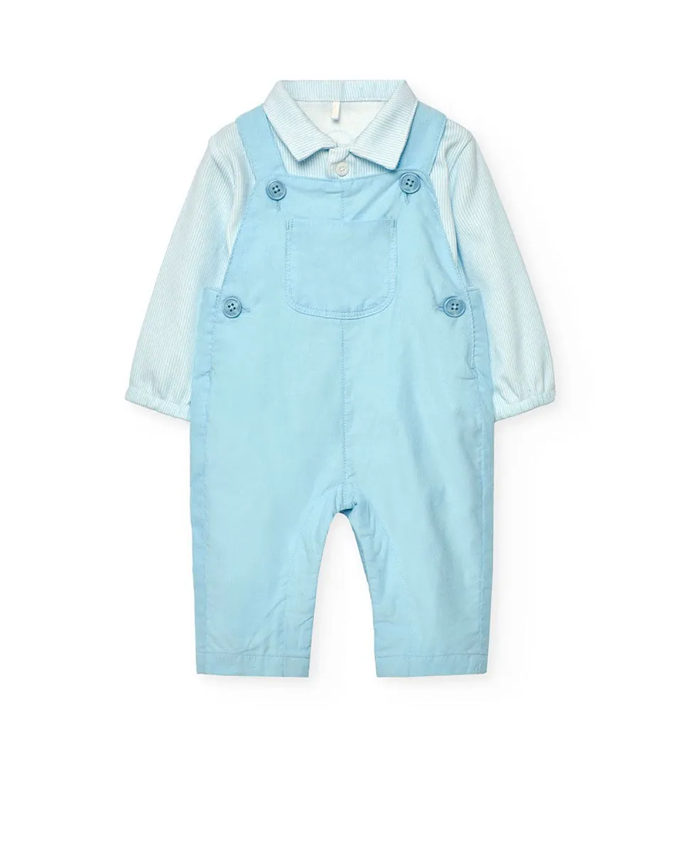 Детский комплект из полосатой рубашки и гладкого комбинезона Boboli, светло-голубой 
Детский комплект из полосатой рубашки и гладкого комбинезона Boboli, светло-голубой