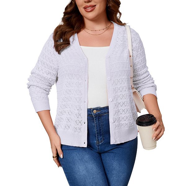 Женский кардиган плюс сайз легкий вязаный свитер с длинным рукавом Yesfashion, White
Женский кардиган плюс сайз легкий вязаный свитер с длинным рукавом Yesfashion, White