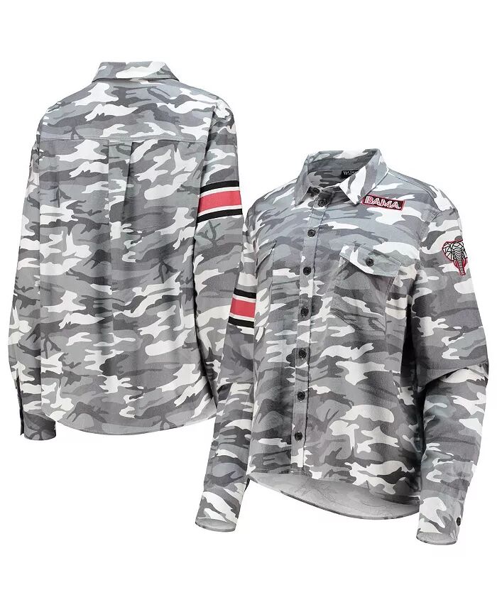 Женская серая рубашка из фланели Alabama Crimson Tide Camo с длинным рукавом и застежкой на пуговицы The Wild Collective
Женская серая рубашка из фланели Alabama Crimson Tide Camo с длинным рукавом и застежкой на пуговицы The Wild Collective