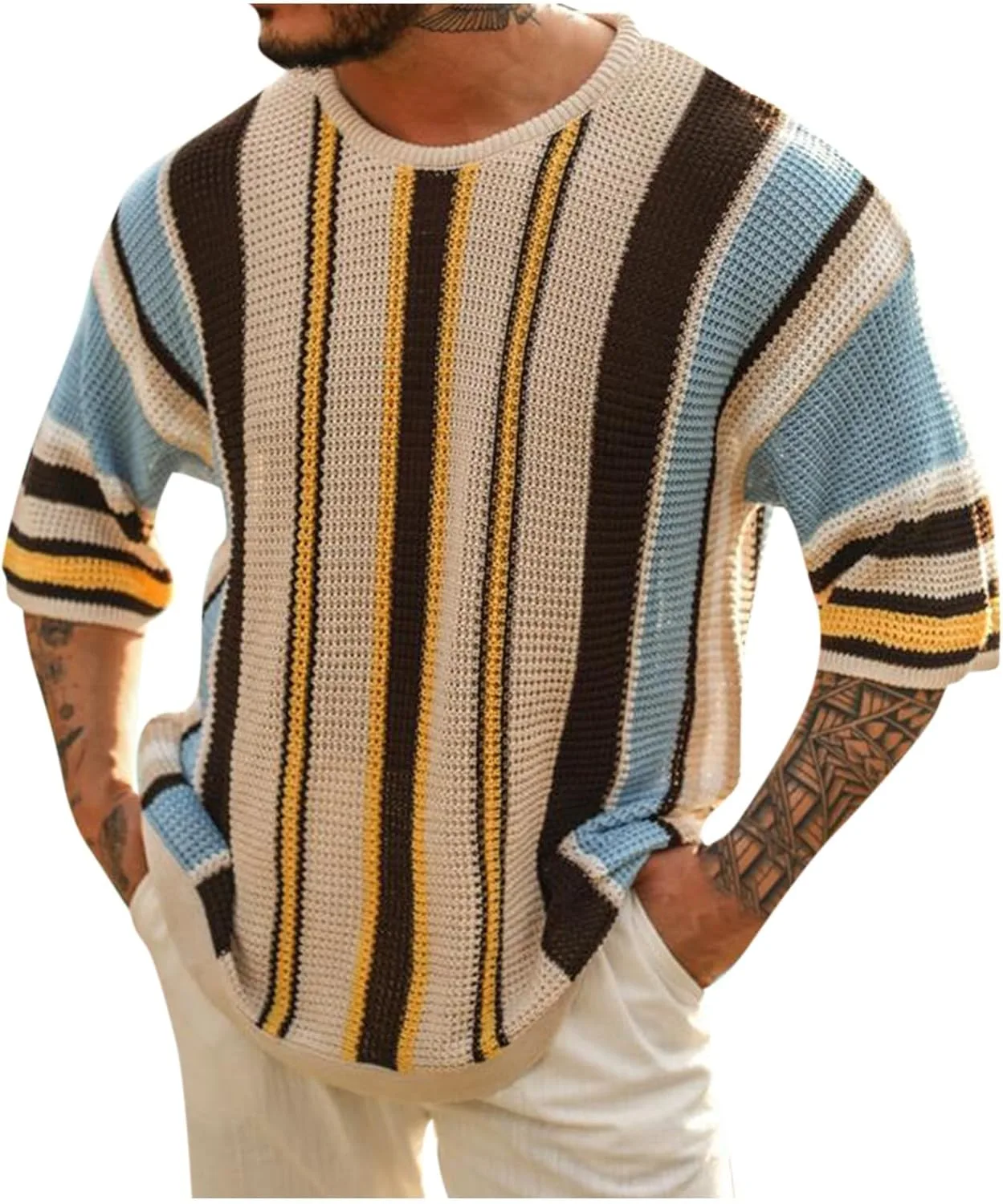 Мужской свитер летний с круглым вырезом и средними рукавами, полосатый, Oversized, S-3XL
Мужской свитер летний с круглым вырезом и средними рукавами, полосатый, Oversized, S-3XL