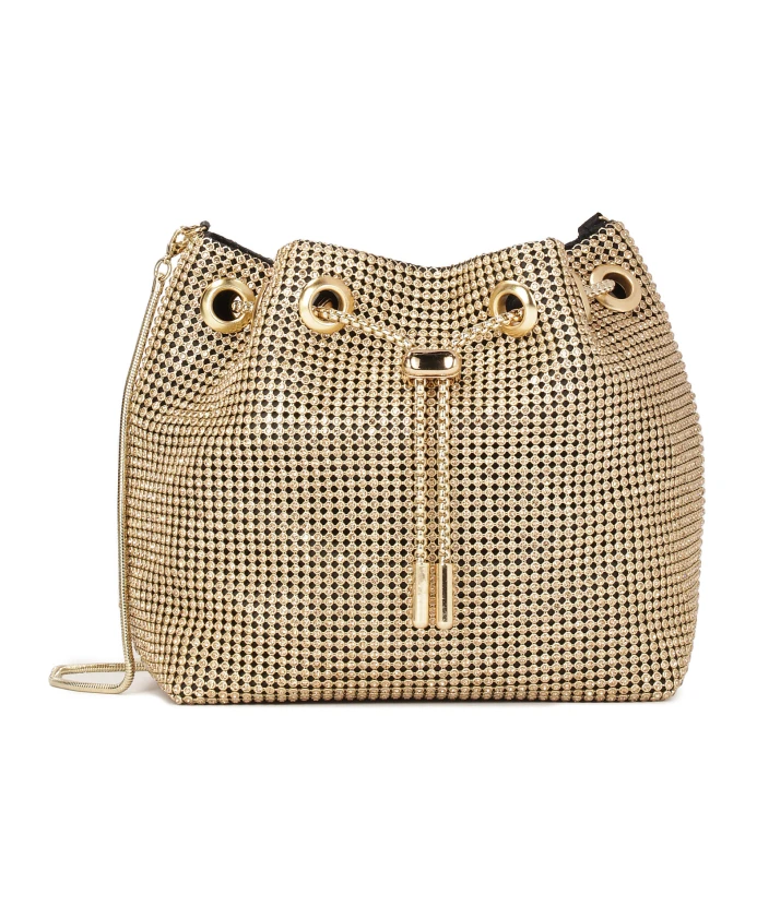 Золотая блестящая сумочка на цепочке Kazar, желтый 
Золотая блестящая сумочка на цепочке Kazar, желтый