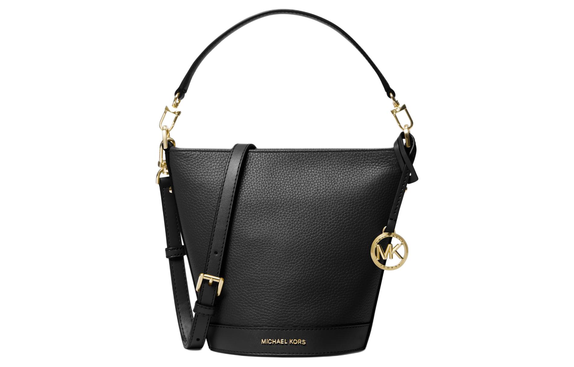 Сумка-ведро из личиевой зернистой кожи, женская маленькая черная наплечная сумка через плечо MICHAEL KORS