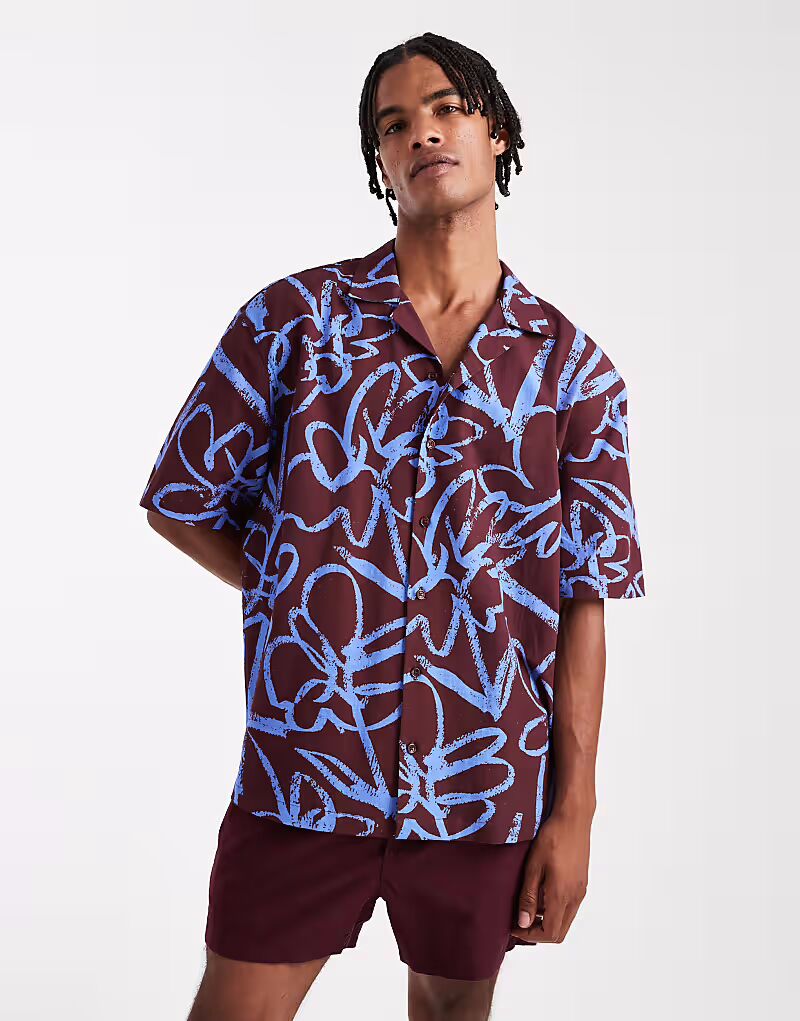 Свободная рубашка Revere с цветочным принтом бордового цвета Asos Design
Свободная рубашка Revere с цветочным принтом бордового цвета Asos Design
