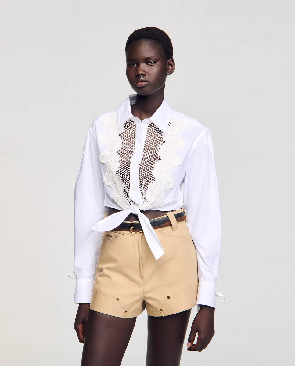 Женская блузка с кружевным жабо Sandro, белый
Женская блузка с кружевным жабо Sandro, белый