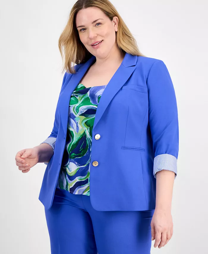 Блейзер больших размеров с контрастной подкладкой и двумя пуговицами Tahari ASL, синий
Блейзер больших размеров с контрастной подкладкой и двумя пуговицами Tahari ASL, синий