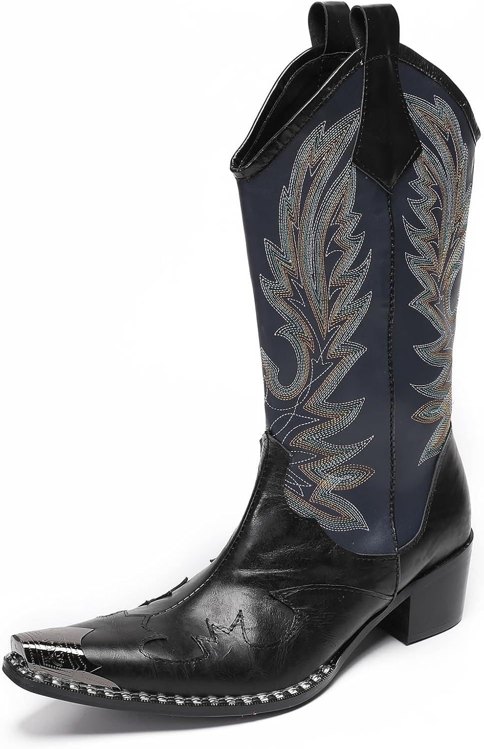 Мужские ковбойские ботинки Dacnakby с вышивкой, кожаные, с металлическим квадратным носком, черные, средней высоты, модные ботинки для мужчин
Мужские ковбойские ботинки Dacnakby с вышивкой, кожаные, с металлическим квадратным носком, черные, средней высоты, модные ботинки для мужчин