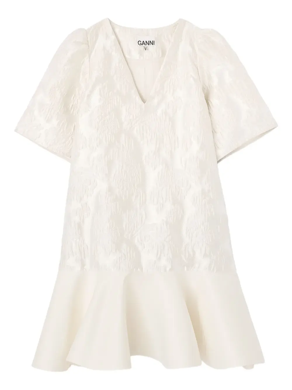 Платье мини с V-образным вырезом Ganni, белый
Платье мини с V-образным вырезом Ganni, белый