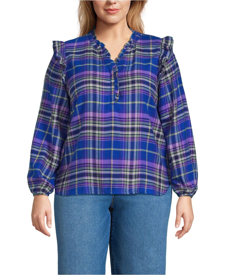 Женская фланелевая блузка-поло большого размера с оборками спереди Lands' End, Cobalt blue/bright grape plaid
Женская фланелевая блузка-поло большого размера с оборками спереди Lands' End, Cobalt blue/bright grape plaid