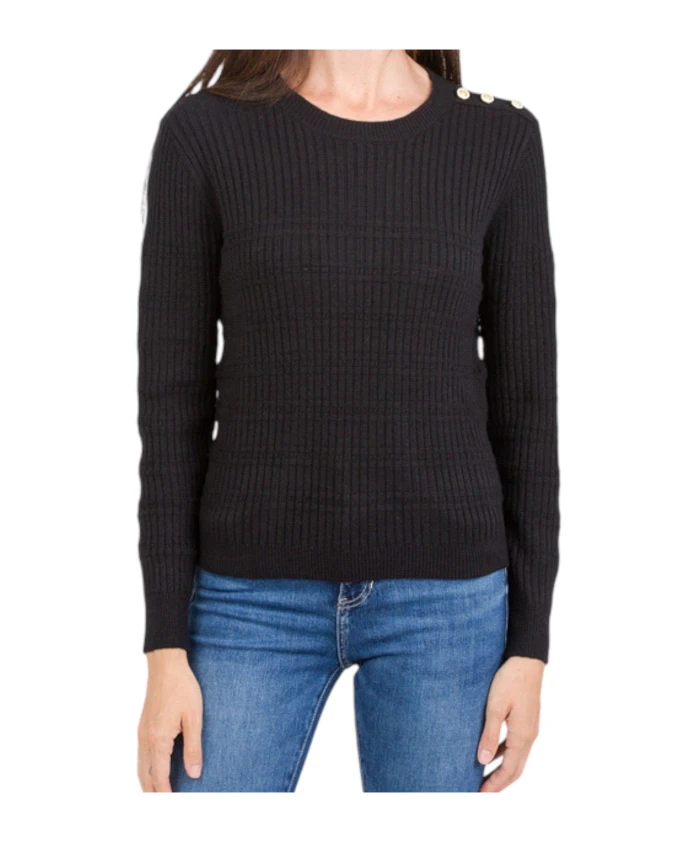 Черный ребристый вязаный свитер с декоративными пуговицами. Kocca, черный
Черный ребристый вязаный свитер с декоративными пуговицами. Kocca, черный