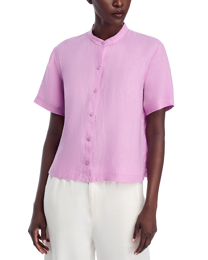 Льняная рубашка с воротником-стойкой Eileen Fisher, фиолетовый 
Льняная рубашка с воротником-стойкой Eileen Fisher, фиолетовый