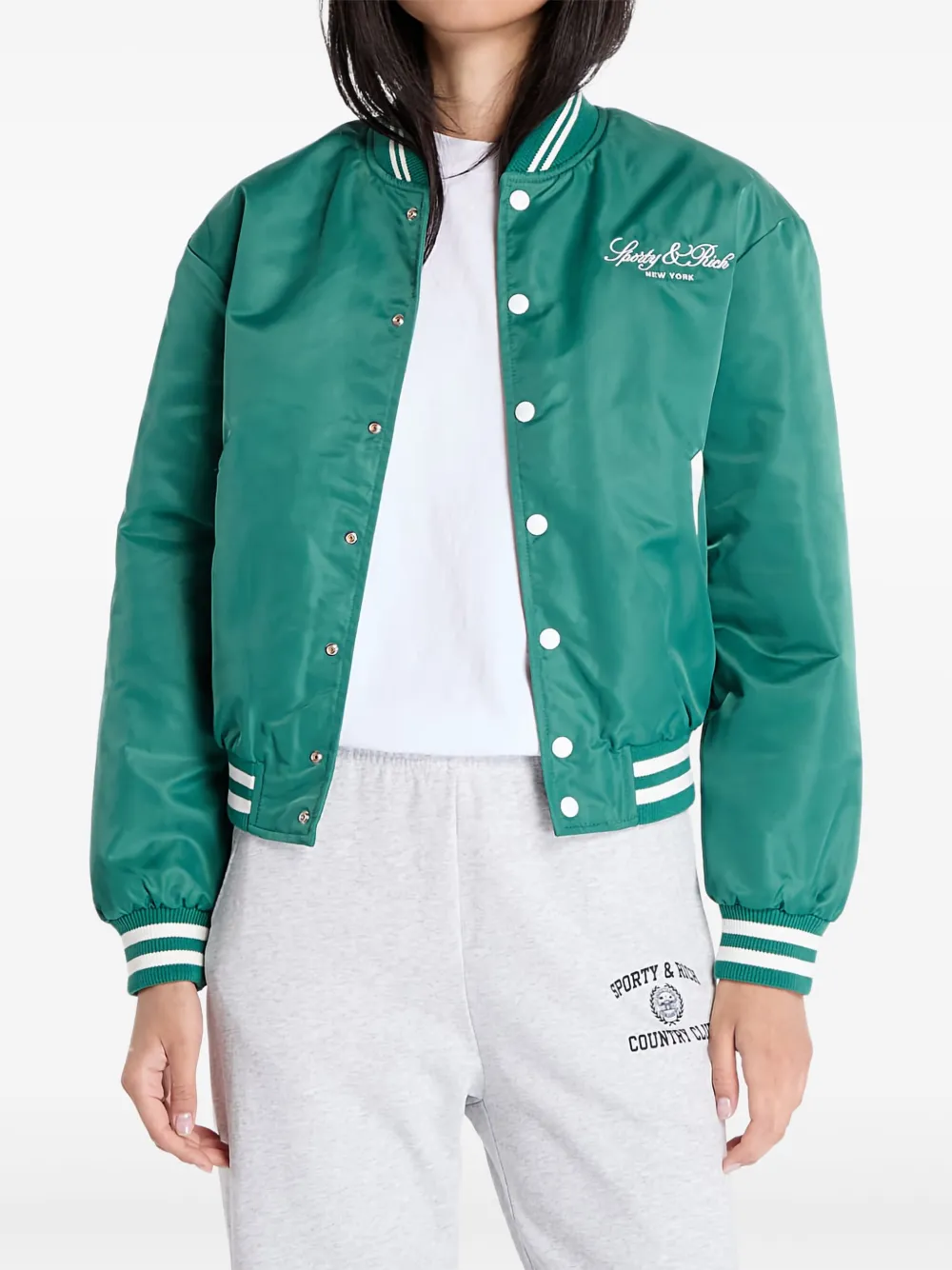 Куртка-бомбер в полоску на пуговицах Sporty & Rich, зеленый
Куртка-бомбер в полоску на пуговицах Sporty & Rich, зеленый
