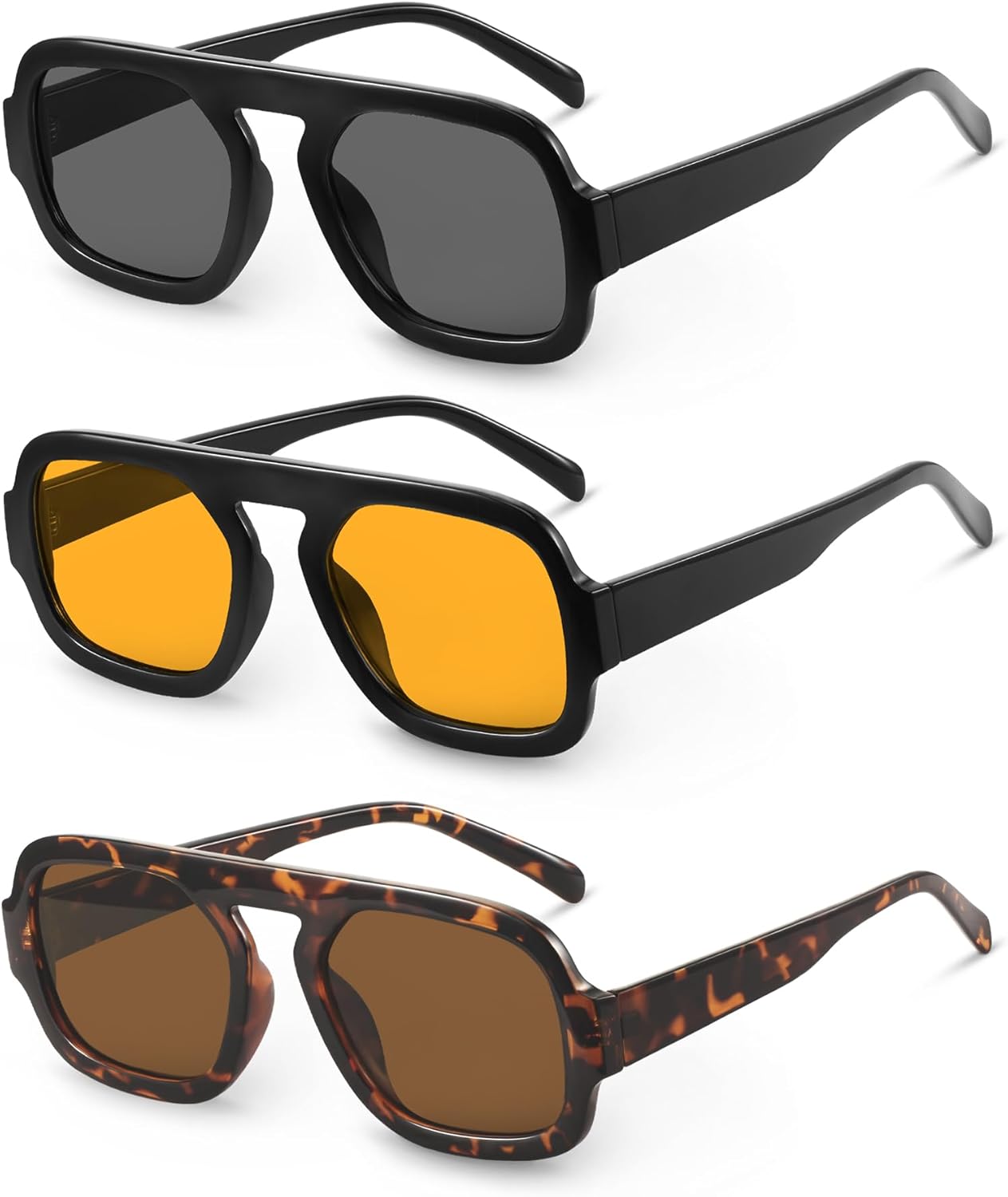 Солнцезащитные очки-авиаторы YDAOWKN в стиле ретро, квадратные, для женщин и мужчин, модные, с плоской верхней частью, защита от УФ-излучения, винтажные, (3 Pack) Black/Grey+black/Yellow+tortoise/Brown
Солнцезащитные очки-авиаторы YDAOWKN в стиле ретро, квадратные, для женщин и мужчин, модные, с плоской верхней частью, защита от УФ-излучения, винтажные, (3 Pack) Black/Grey+black/Yellow+tortoise/Brown