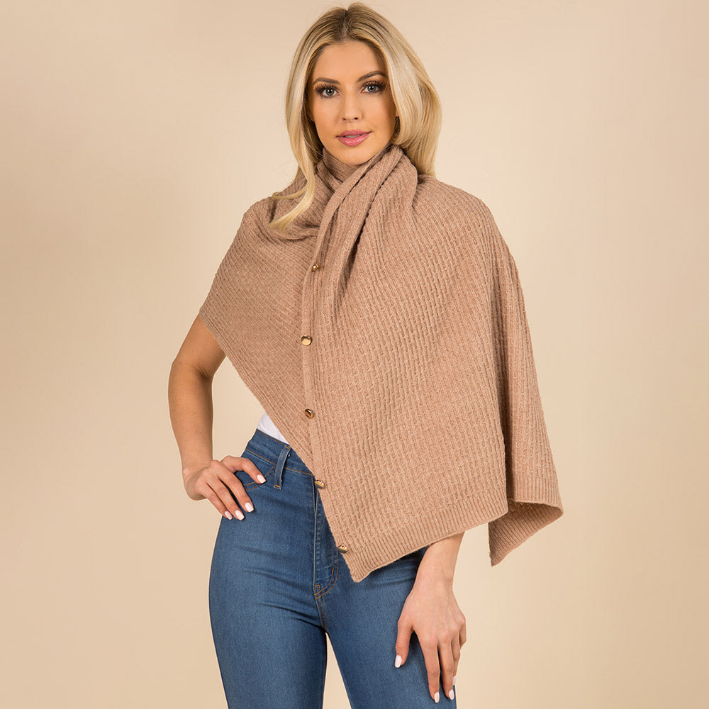 Трансформируемый пончо-накидка с вафельной вязкой и пуговицами TRUEDAMES, Tan
Трансформируемый пончо-накидка с вафельной вязкой и пуговицами TRUEDAMES, Tan