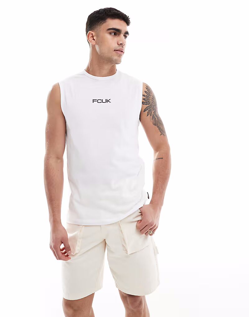 Футболка-безрукавка French Connection FCUK белого цвета с черным логотипом
Футболка-безрукавка French Connection FCUK белого цвета с черным логотипом