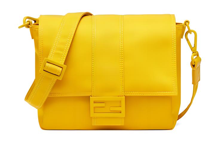 FENDI Нейлоновая ткань Кожаная сумка сумка-багет Полиэстер Сумка курьерская Сумка через плечо Средняя мужская желтая