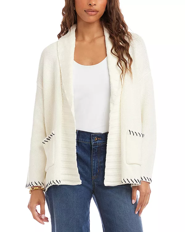 Кардиган с контрастной строчкой и открытым передом Karen Kane, белый
Кардиган с контрастной строчкой и открытым передом Karen Kane, белый