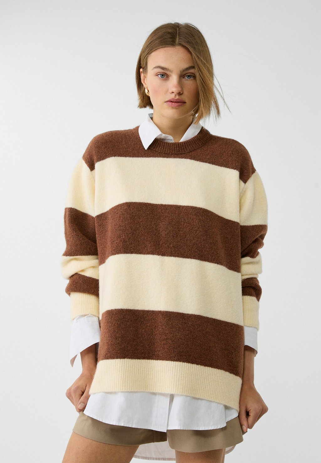 Джемпер STRIPED Stradivarius, темно-коричневый 
Джемпер STRIPED Stradivarius, темно-коричневый