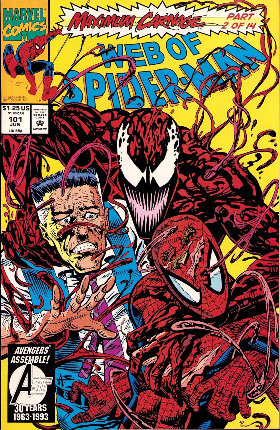 Maximum Carnage, part 2 of 14, Web of Spider-Man, #101, June 1993 (Generic)
Maximum Carnage, part 2 of 14, Web of Spider-Man, #101, June 1993 (Generic)