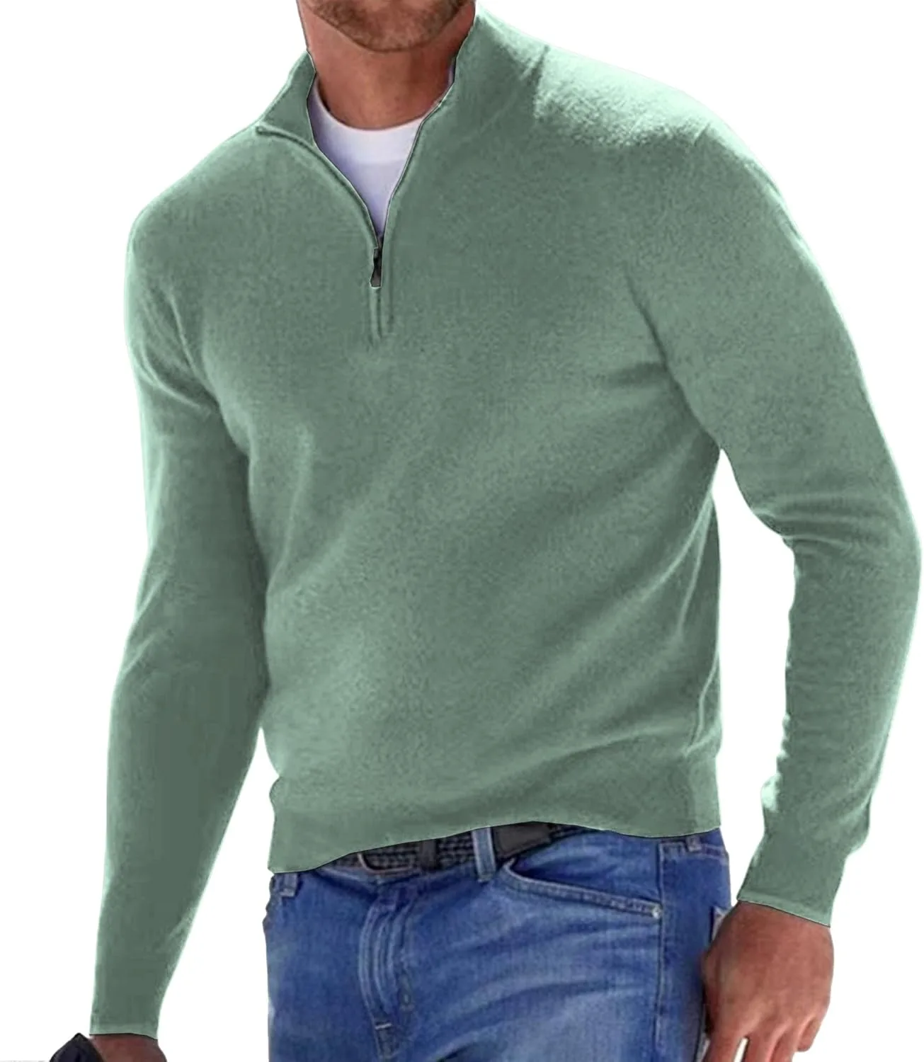 Мужской свитер-поло с четвертью молнии и длинными рукавами
Мужской свитер-поло с четвертью молнии и длинными рукавами