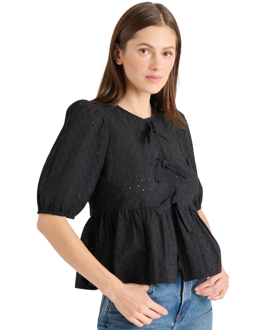 Женская хлопковая блузка Paula с перфорацией и завязками спереди Steve Madden, Black
Женская хлопковая блузка Paula с перфорацией и завязками спереди Steve Madden, Black