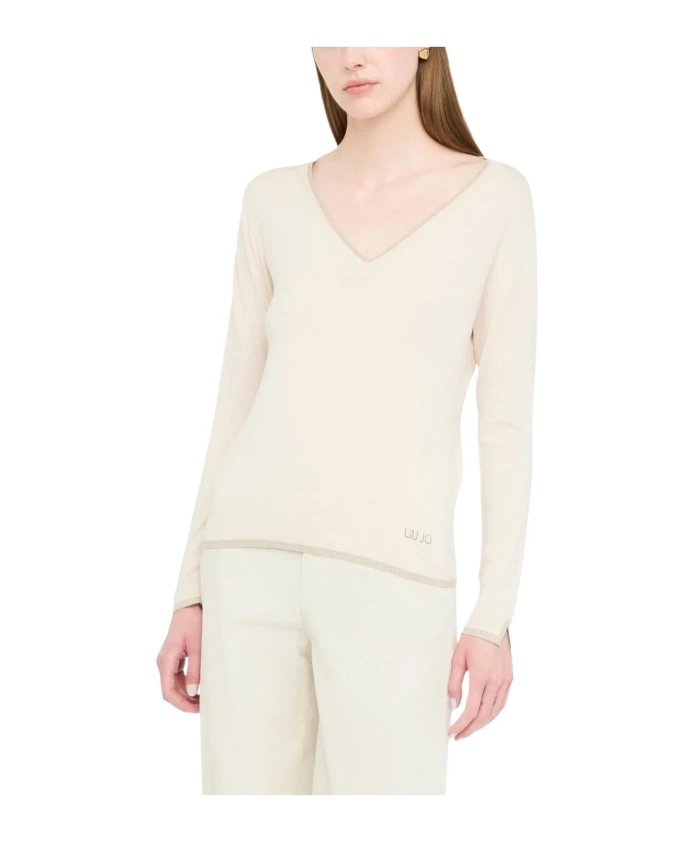 Бежевый вязаный свитер с V-образным вырезом и длинными рукавами Liu Jo, бежевый
Бежевый вязаный свитер с V-образным вырезом и длинными рукавами Liu Jo, бежевый