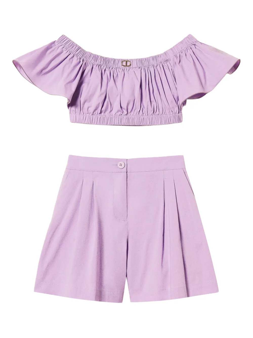 Укороченный топ и шорты с оборками TWINSET Kids, фиолетовый
Укороченный топ и шорты с оборками TWINSET Kids, фиолетовый