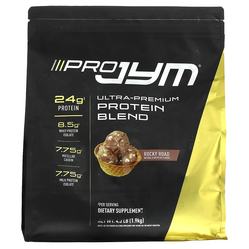 JYM Supplement Science, Pro JYM, протеиновая смесь ультрапремиального качества, Rocky Road, 1,9 кг (4,3 фунта)
JYM Supplement Science, Pro JYM, протеиновая смесь ультрапремиального качества, Rocky Road, 1,9 кг (4,3 фунта)