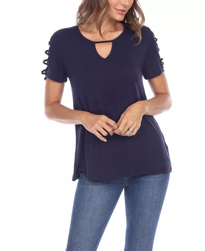 Женский топ с вырезом-замочной скважиной и короткими рукавами White Mark, синий
Женский топ с вырезом-замочной скважиной и короткими рукавами White Mark, синий