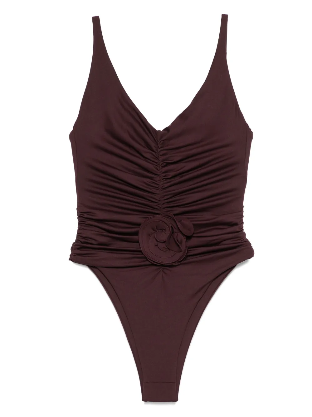 Купальник со сборками и цветочным декором Magda Butrym, коричневый 
Купальник со сборками и цветочным декором Magda Butrym, коричневый