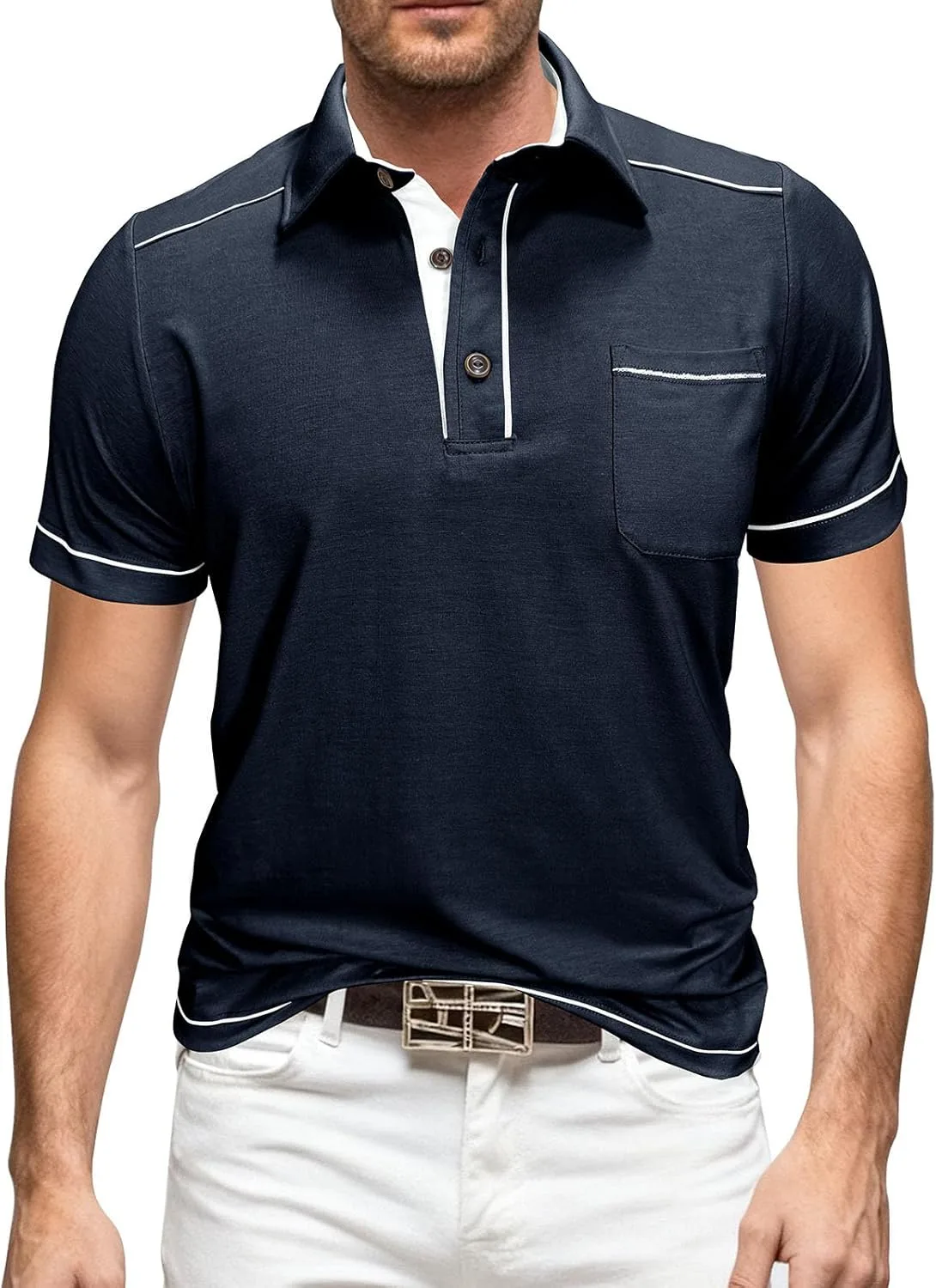 Мужская футболка Henley с коротким рукавом и нагрудным карманом
Мужская футболка Henley с коротким рукавом и нагрудным карманом