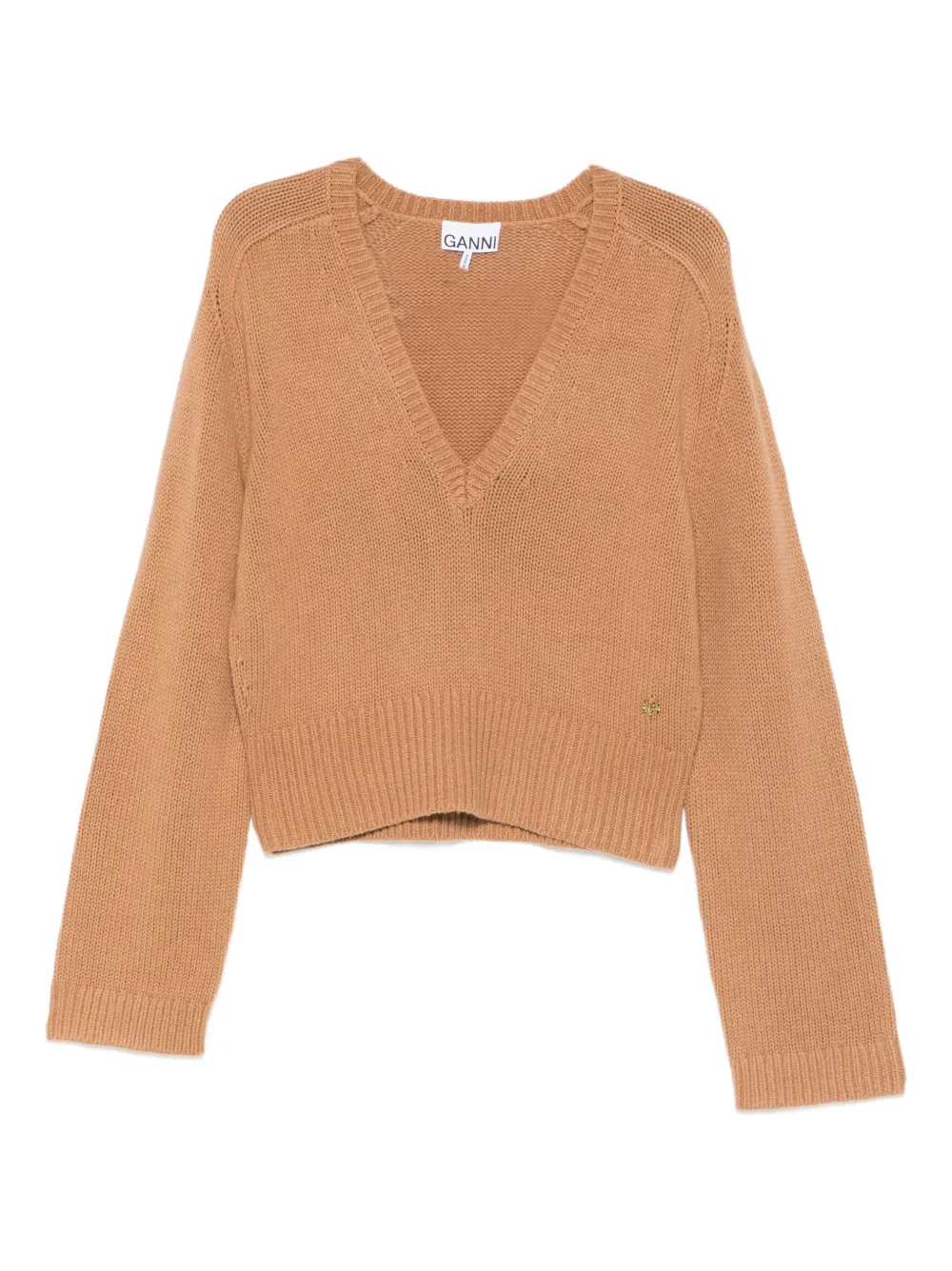 Вязаное изделие с V-образным вырезом и логотипом Ganni, коричневый
Вязаное изделие с V-образным вырезом и логотипом Ganni, коричневый